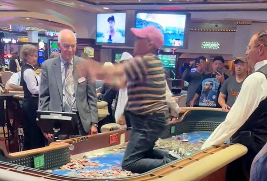 HOLY CRAPS! Woman Climbs Atop Reno Casino Table to Chuck Chips