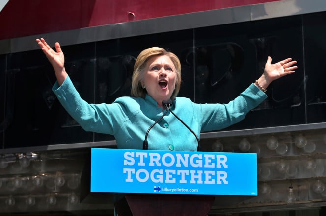 Clinton Denounces Trump in Front of Bankrupt Trump Plaza in Atlantic City